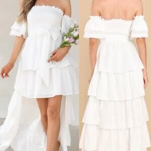 Aura High Low Eyelet Dress White Medium Bridal Shower New
